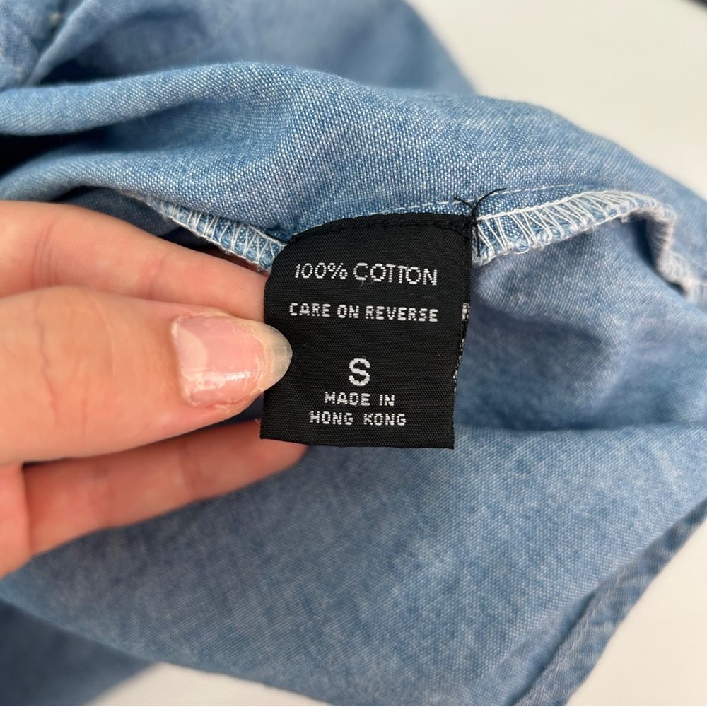 90s NY‎ & Co Denim Chambray Button Down Top Sz S Baggy - Picture 9 of 14